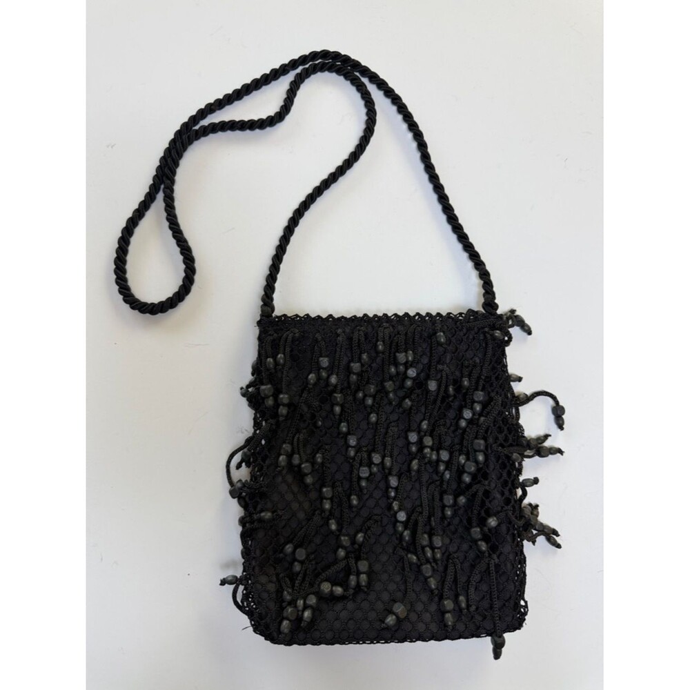Black Beaded Fringe Crossbody Bag - Women